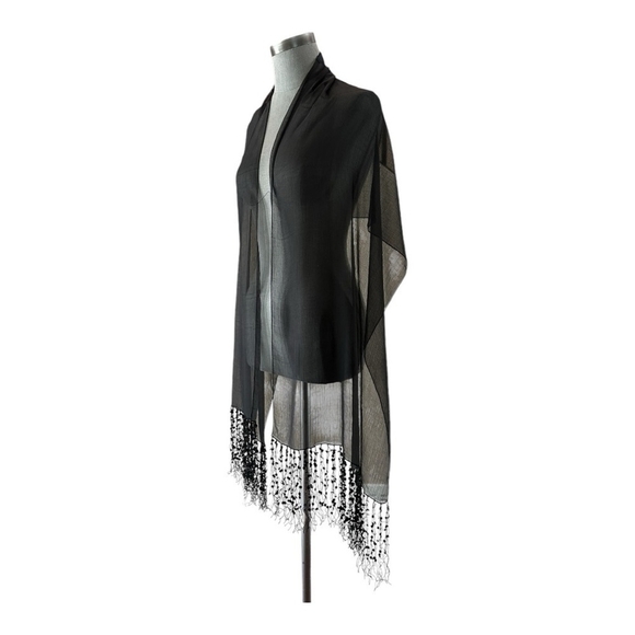 Scarf With Sequin Fringe KENNETH COLE Reaction Black Sheer Scarf Shawl Wrap - Picture 2 of 6